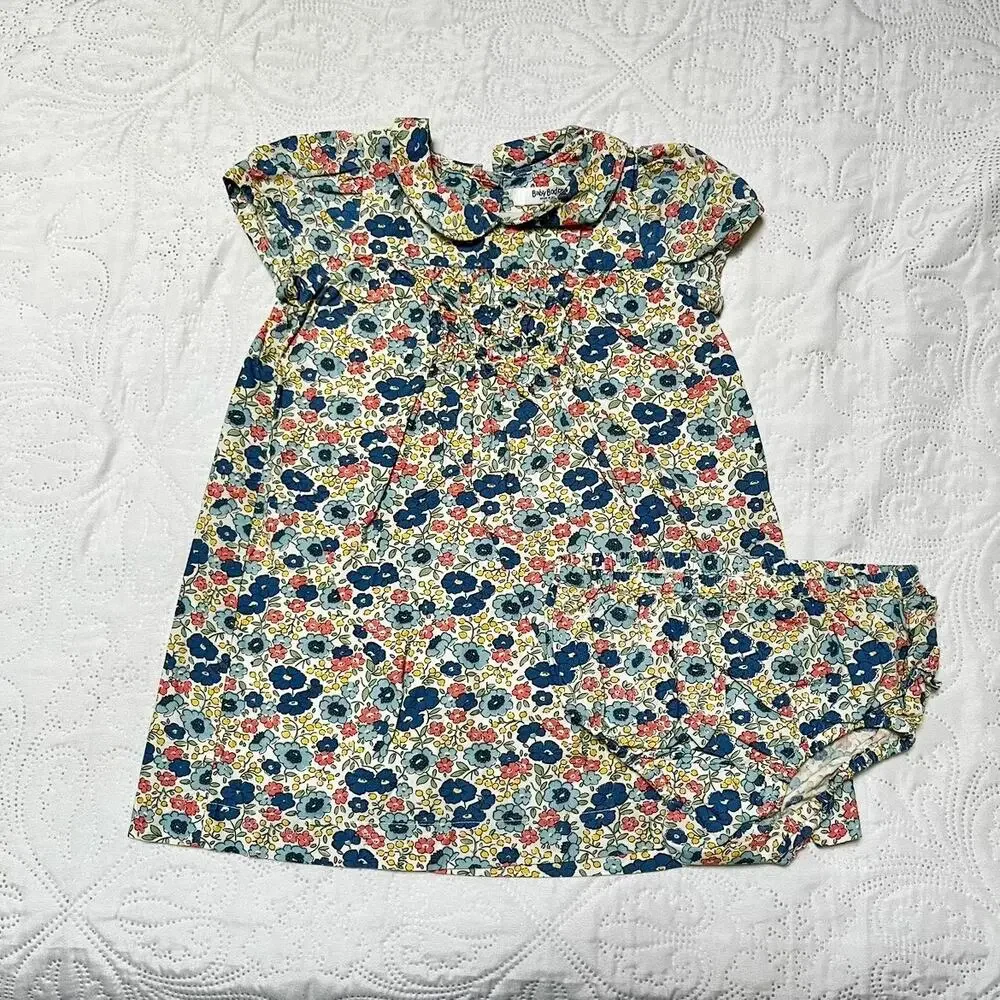 Baby Boden Floral Print Dress with Peter Pan Collar Size 12-18m